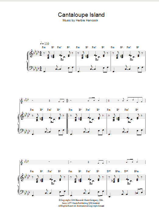 Herbie Hancock Cantaloupe Island sheet music notes and chords. Download Printable PDF.