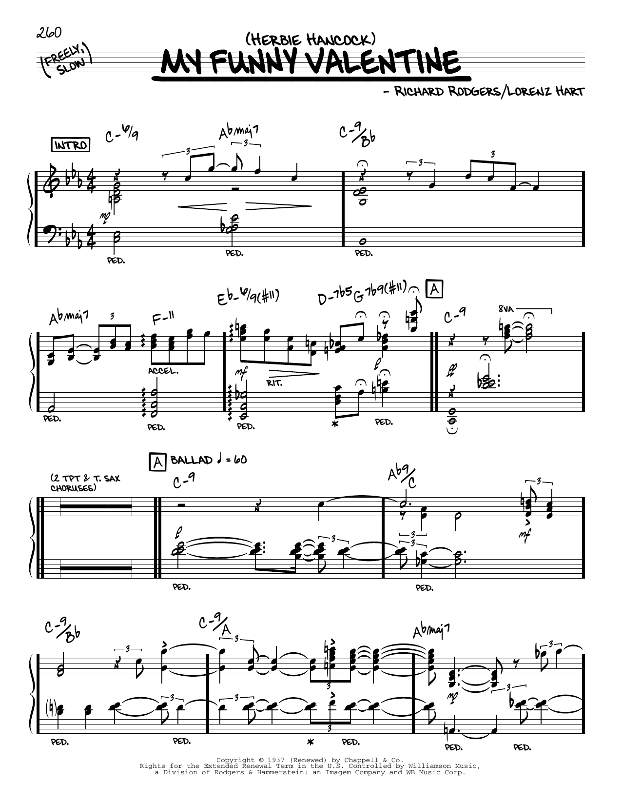 Herbie Hancock My Funny Valentine (solo only) sheet music notes and chords. Download Printable PDF.