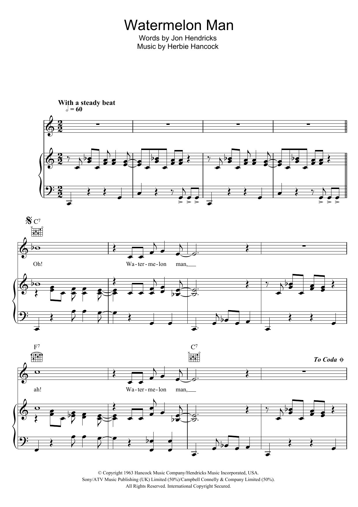 Herbie Hancock Watermelon Man sheet music notes and chords. Download Printable PDF.