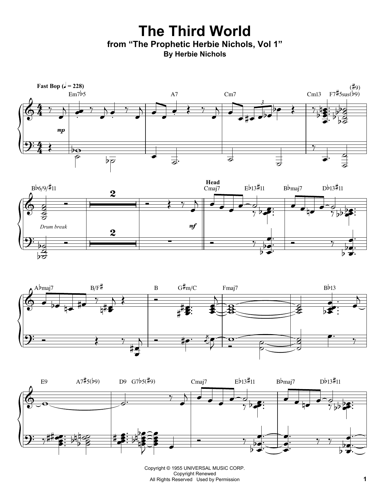 Herbie Nichols The Third World sheet music notes and chords. Download Printable PDF.