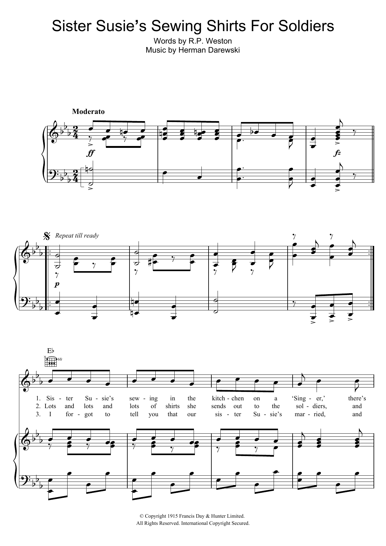 Herman Darewski Sister Susie's Sewing Shirts For Soldiers sheet music notes and chords arranged for Piano, Vocal & Guitar Chords