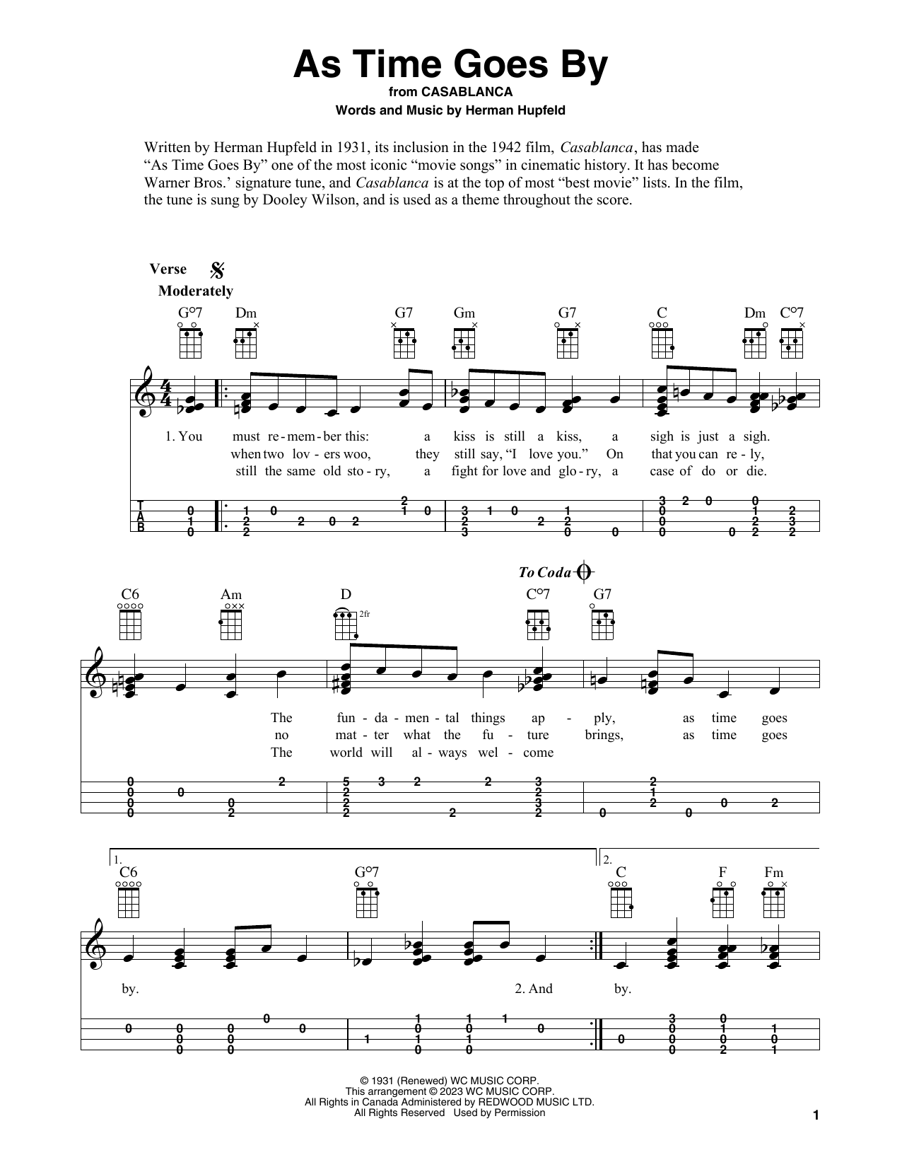 Herman Hupfeld As Time Goes By (from Casablanca) sheet music notes and chords. Download Printable PDF.