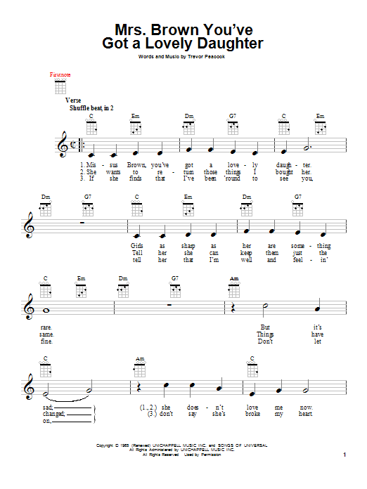 Herman's Hermits Mrs. Brown You've Got A Lovely Daughter sheet music notes and chords. Download Printable PDF.