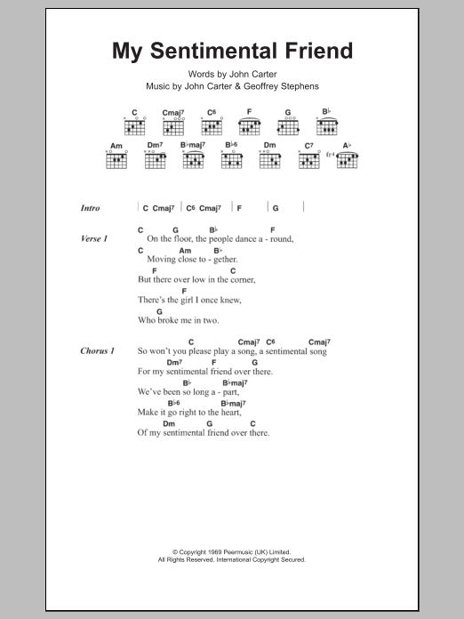 Herman's Hermits My Sentimental Friend sheet music notes and chords. Download Printable PDF.