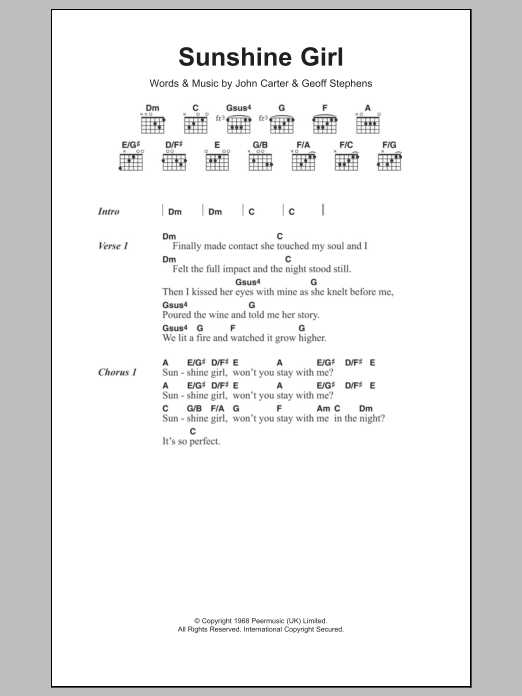 Herman's Hermits Sunshine Girl sheet music notes and chords. Download Printable PDF.