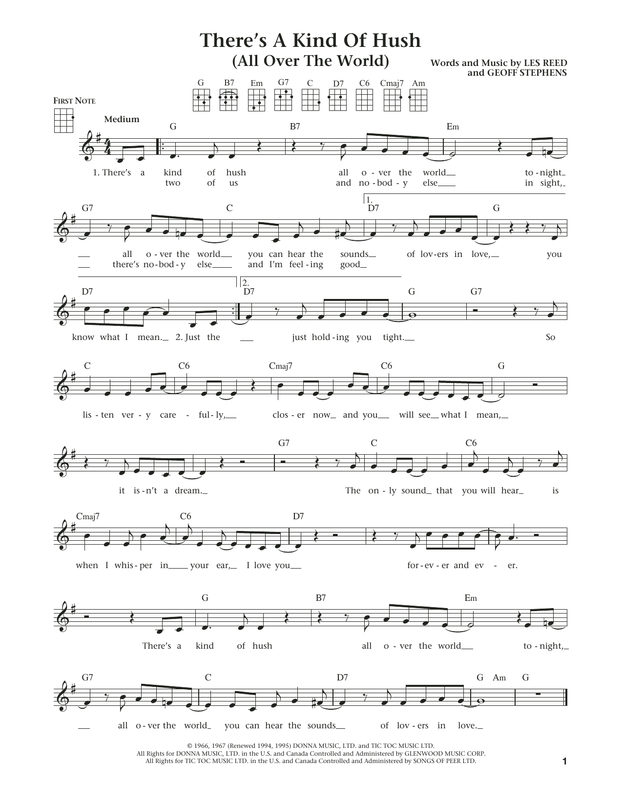 Herman's Hermits There's A Kind Of Hush (All Over The World) (from The Daily Ukulele) (arr. Liz and Jim Beloff) sheet music notes and chords. Download Printable PDF.