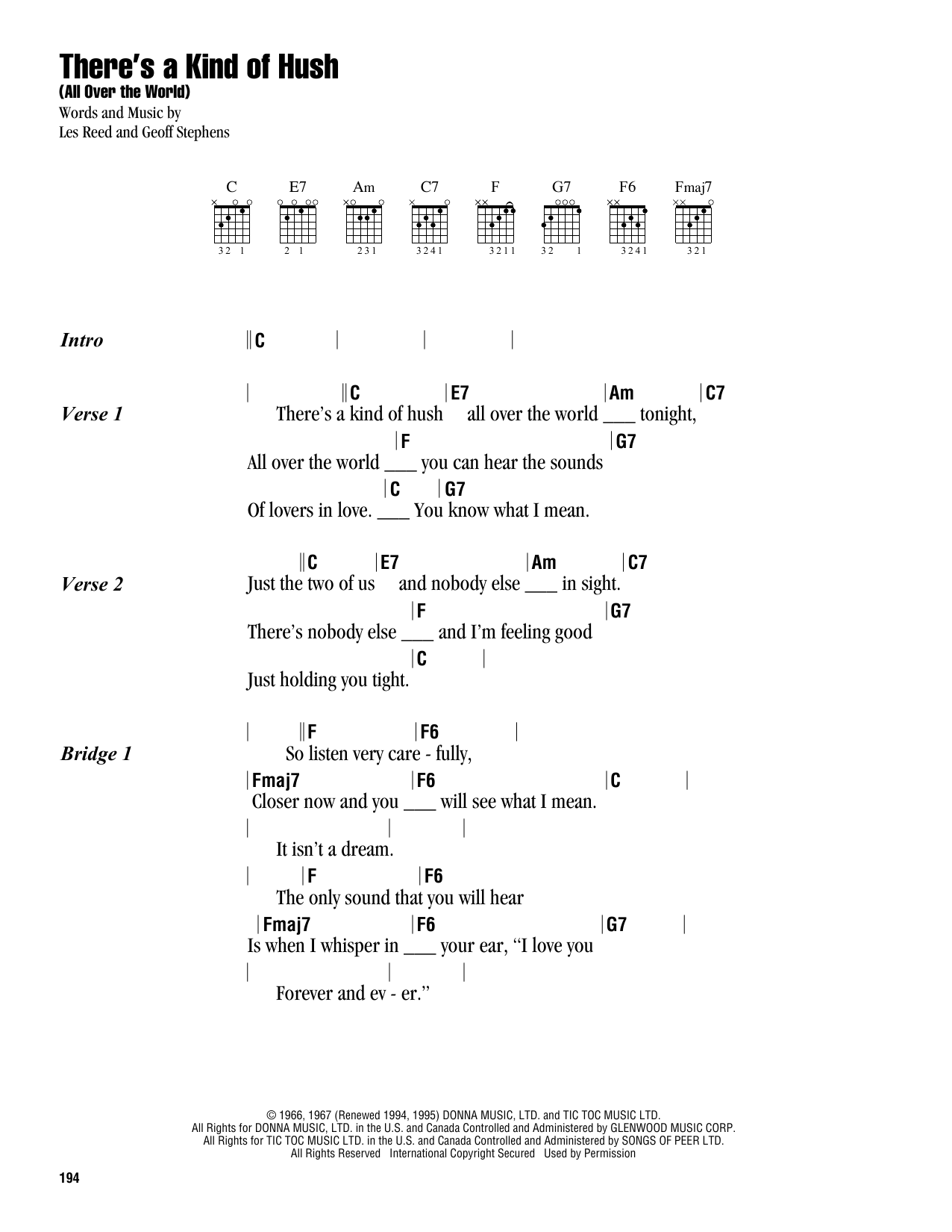 Learn to play Herman's Hermits There's A Kind Of Hush (All Over The World) sheet music for Piano, Vocal & Guitar Chords (Right-Hand Melody) in minutes. Price: 7.8900$ Herman's Hermits There's A Kind Of Hush (All Over The World) sheet music notes and chords arranged for Piano, Vocal & Guitar Chords (Right-Hand Melody)