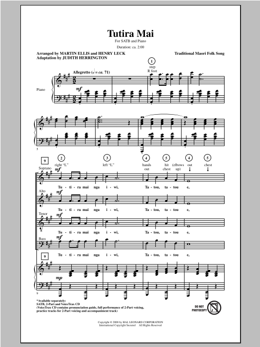 Traditional Tutira Mai (We Stand As One (arr. Henry Leck) sheet music notes and chords. Download Printable PDF.