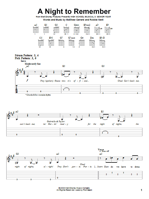 High School Musical 3 A Night To Remember sheet music notes and chords. Download Printable PDF.