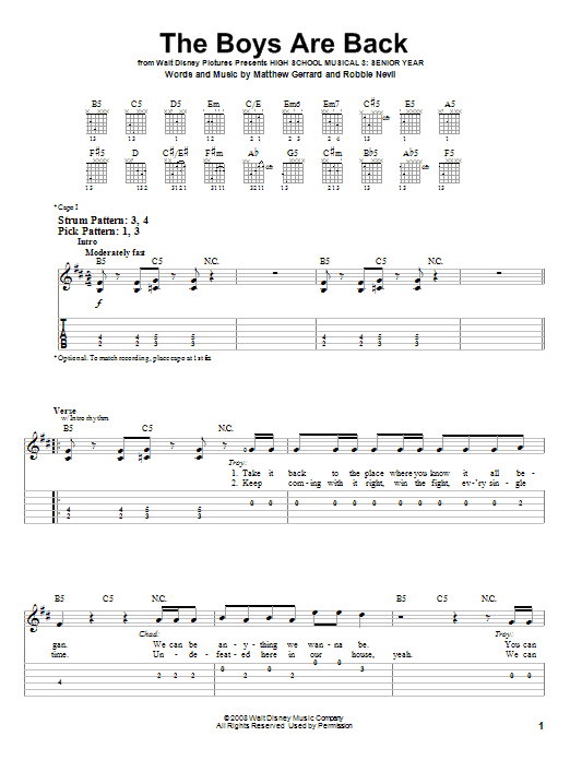 High School Musical 3 The Boys Are Back sheet music notes and chords. Download Printable PDF.