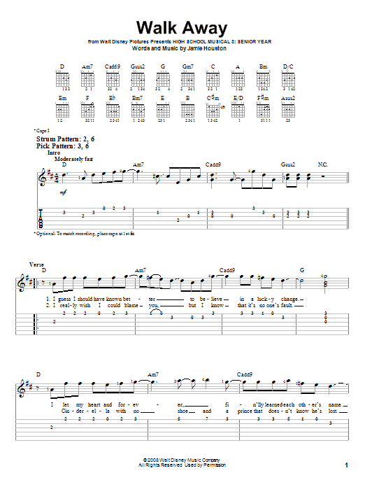 High School Musical 3 Walk Away sheet music notes and chords. Download Printable PDF.