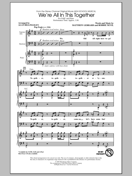 Alan Billingsley We're All In This Together (from High School Musical) sheet music notes and chords. Download Printable PDF.