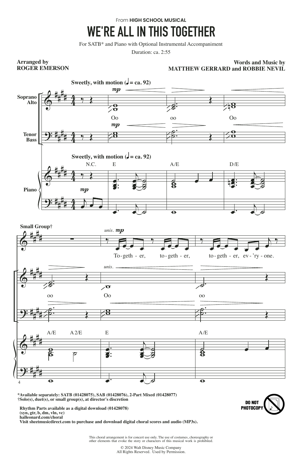 High School Musical Cast We're All In This Together (from High School Musical) (arr. Roger Emerson) sheet music notes and chords. Download Printable PDF.