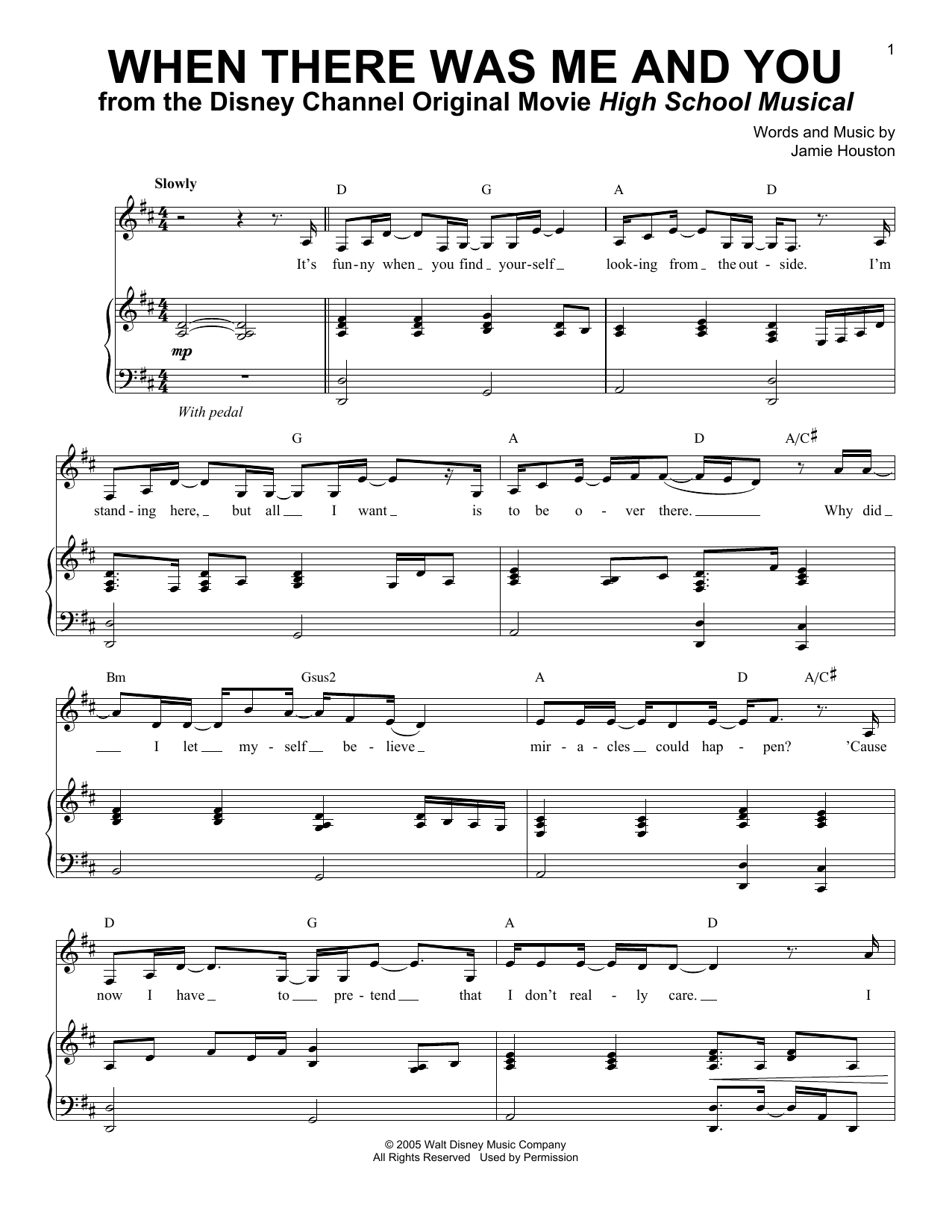 High School Musical When There Was Me And You sheet music notes and chords. Download Printable PDF.