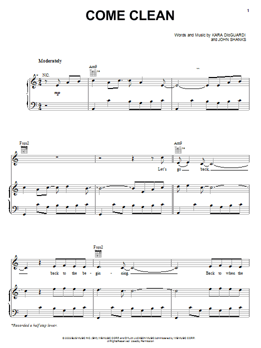 Learn to play Hilary Duff Come Clean sheet music for Piano, Vocal & Guitar Chords (Right-Hand Melody) in minutes. Price: 7.8900$ Hilary Duff Come Clean sheet music notes and chords arranged for Piano, Vocal & Guitar Chords (Right-Hand Melody)