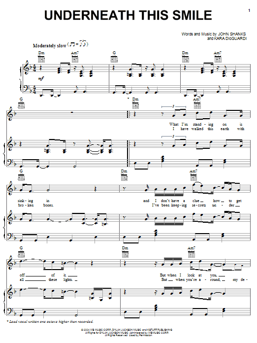 Learn to play Hilary Duff Underneath This Smile sheet music for Piano, Vocal & Guitar Chords (Right-Hand Melody) in minutes. Price: 7.8900$ Hilary Duff Underneath This Smile sheet music notes and chords arranged for Piano, Vocal & Guitar Chords (Right-Hand Melody)