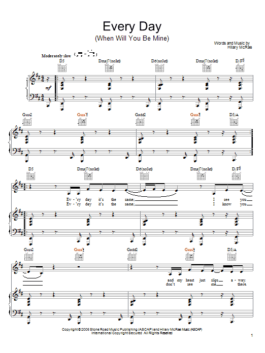 Hilary McRae Every Day (When Will You Be Mine) sheet music notes and chords arranged for Piano, Vocal & Guitar Chords (Right-Hand Melody)