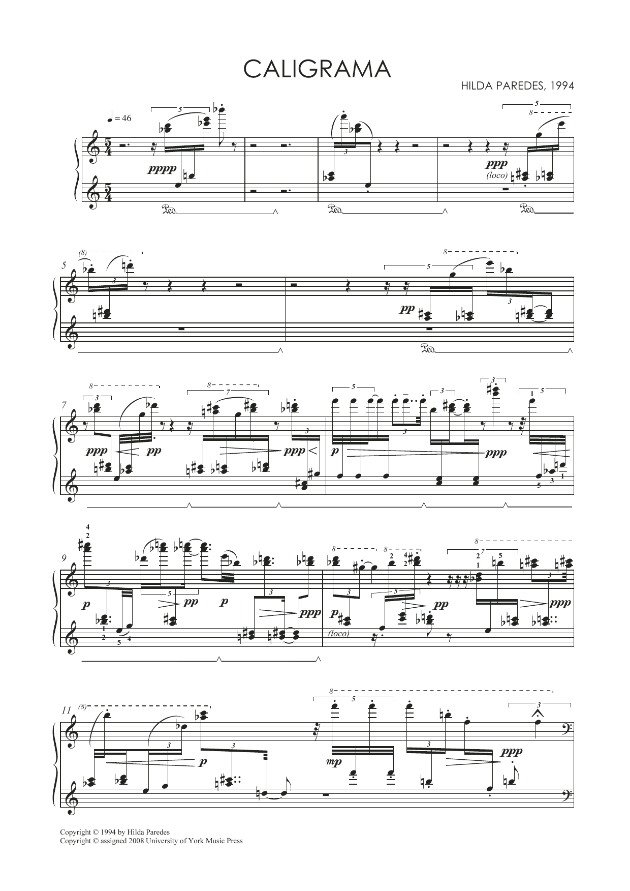 Learn to play Hilda Paredes Caligrama sheet music for Piano Solo in minutes. Price: 7.8900$ Hilda Paredes Caligrama sheet music notes and chords arranged for Piano Solo