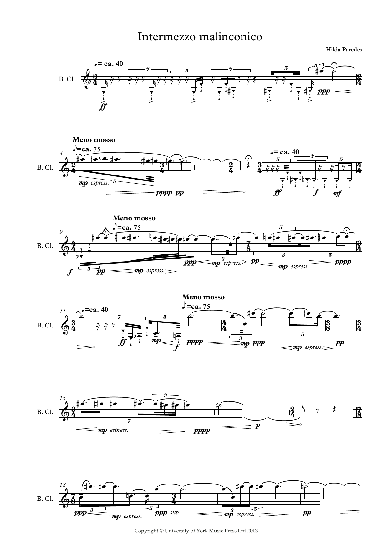Hilda Paredes Intermezzo Malinconico sheet music notes and chords arranged for Woodwind Solo