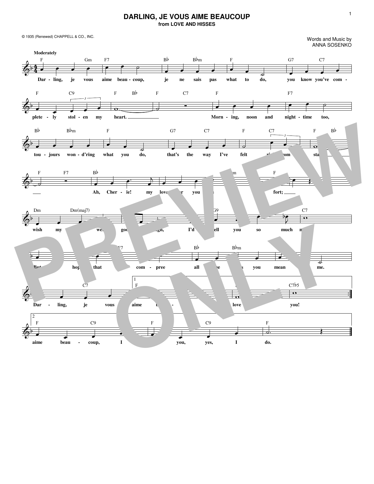 Anna Sosenko Darling, Je Vous Aime Beaucoup sheet music notes and chords. Download Printable PDF.