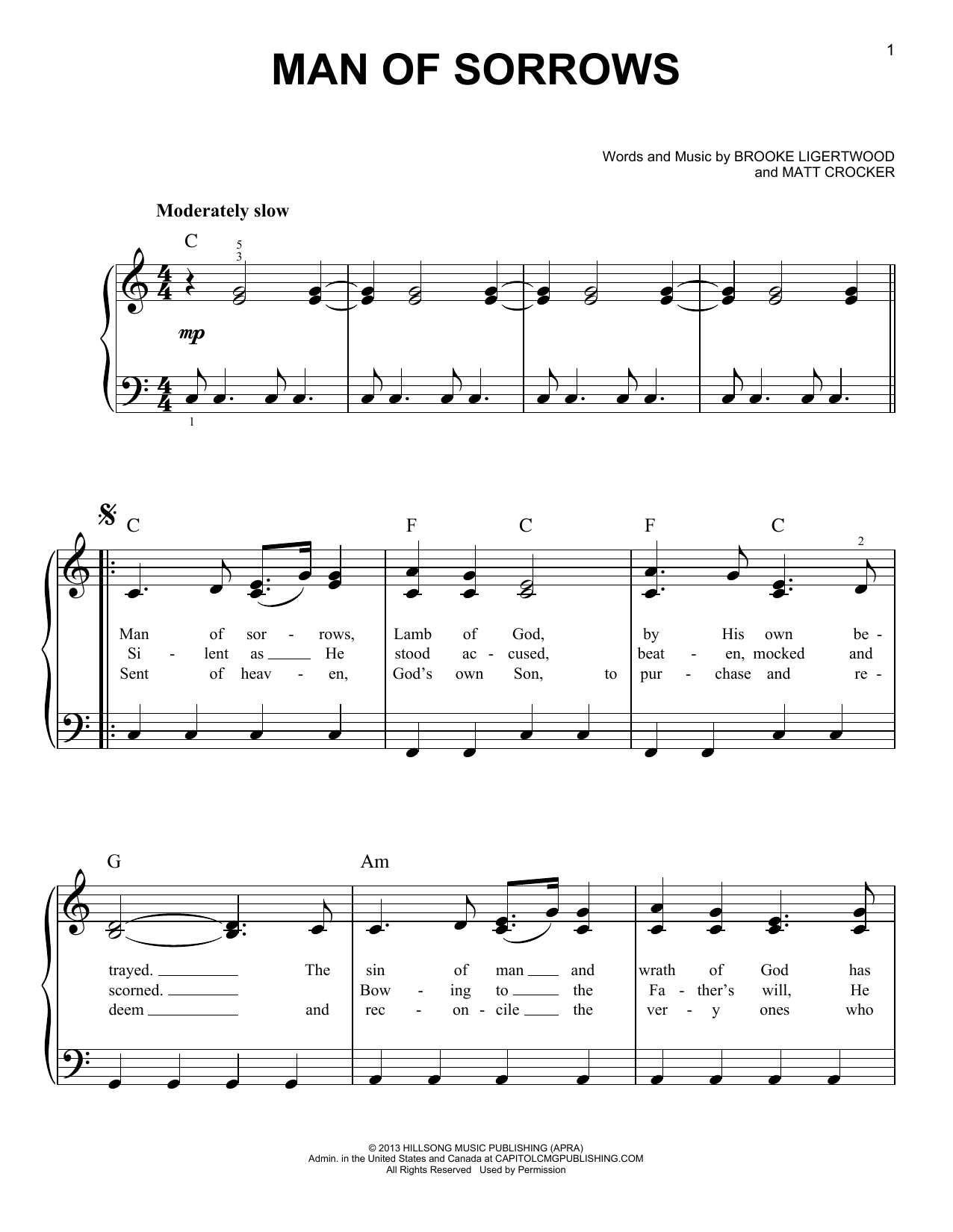 Hillsong LIVE Man Of Sorrows sheet music notes and chords. Download Printable PDF.