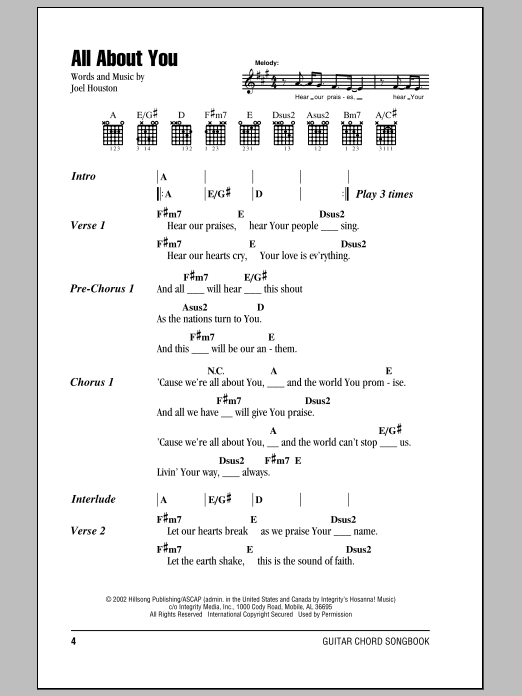 Hillsong United All About You sheet music notes and chords. Download Printable PDF.