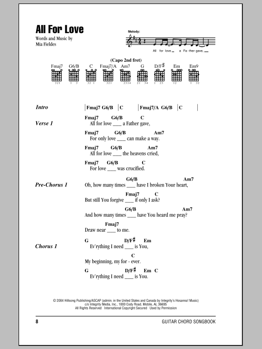 Hillsong United All For Love sheet music notes and chords. Download Printable PDF.