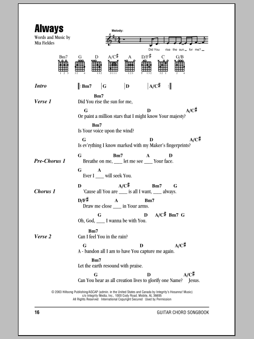 Hillsong United Always sheet music notes and chords. Download Printable PDF.