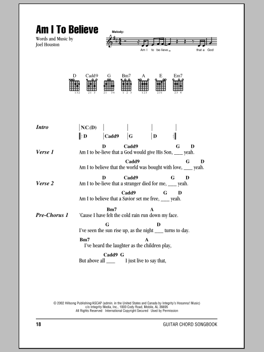 Hillsong United Am I To Believe sheet music notes and chords. Download Printable PDF.