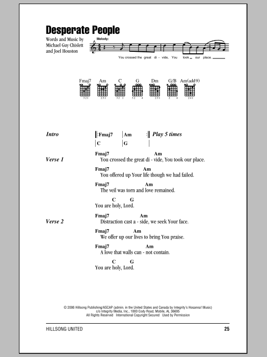 Hillsong United Desperate People sheet music notes and chords. Download Printable PDF.