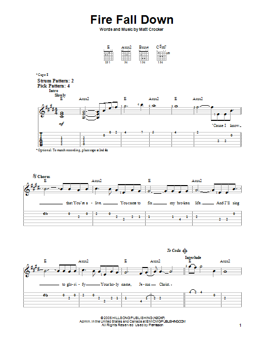 Hillsong United Fire Fall Down sheet music notes and chords. Download Printable PDF.