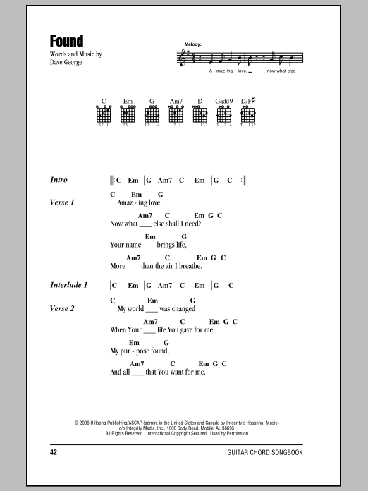 Hillsong United Found sheet music notes and chords. Download Printable PDF.