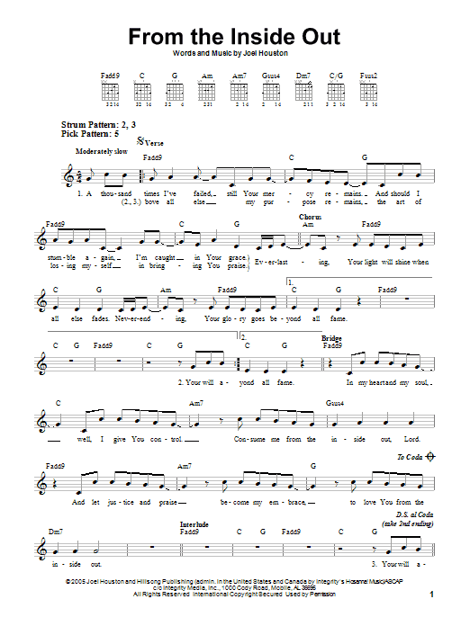 Hillsong United From The Inside Out sheet music notes and chords arranged for Piano, Vocal & Guitar Chords (Right-Hand Melody)