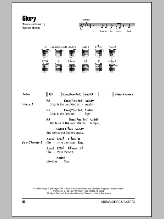 Hillsong United Glory sheet music notes and chords. Download Printable PDF.