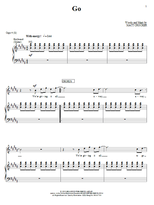 Learn to play Hillsong United Go sheet music for Piano, Vocal & Guitar Chords (Right-Hand Melody) in minutes. Price: 7.8900$ Hillsong United Go sheet music notes and chords arranged for Piano, Vocal & Guitar Chords (Right-Hand Melody)