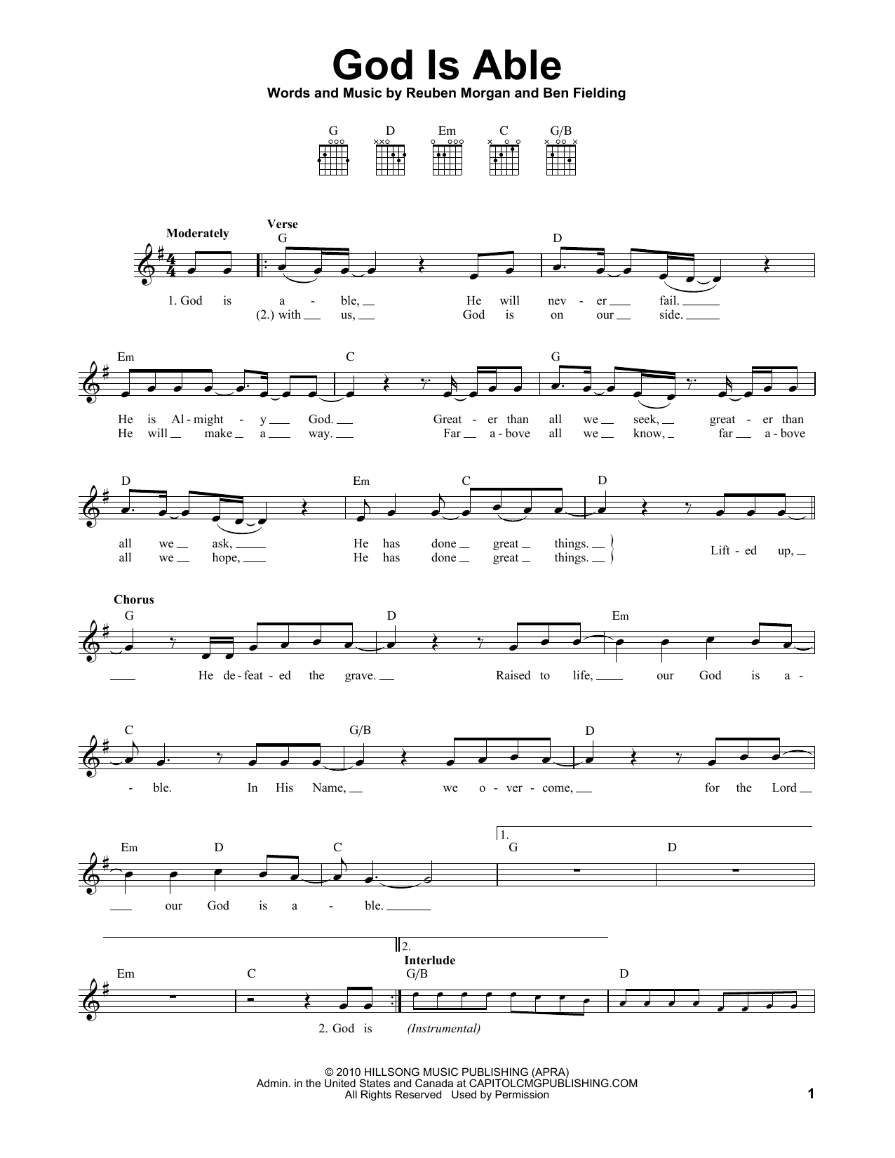 Hillsong United God Is Able sheet music notes and chords. Download Printable PDF.