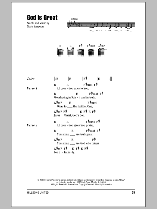 Hillsong United God Is Great sheet music notes and chords. Download Printable PDF.