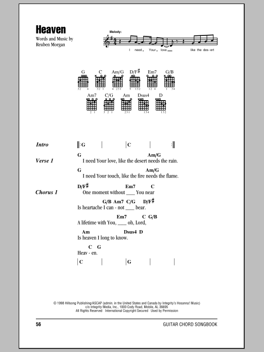 Hillsong United Heaven sheet music notes and chords. Download Printable PDF.