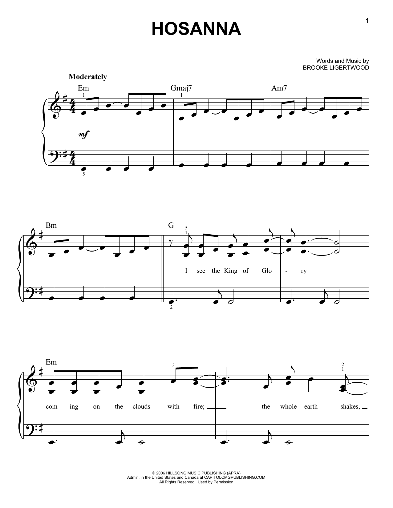 Brooke Fraser Hosanna sheet music notes and chords. Download Printable PDF.