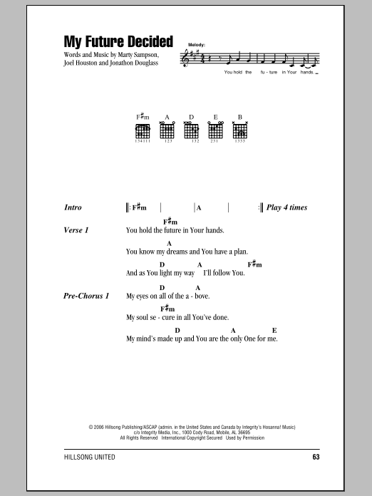 Hillsong United My Future Decided sheet music notes and chords. Download Printable PDF.