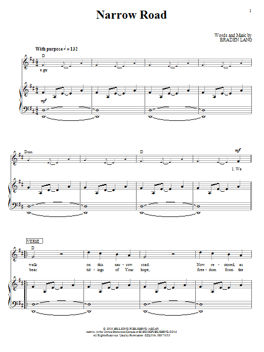 Hillsong United Narrow Road sheet music notes and chords arranged for Piano, Vocal & Guitar Chords (Right-Hand Melody)