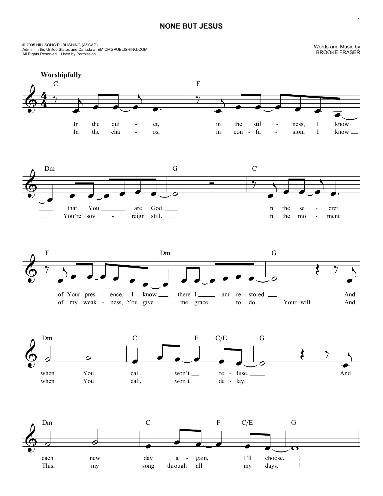 Brooke Fraser None But Jesus sheet music notes and chords. Download Printable PDF.