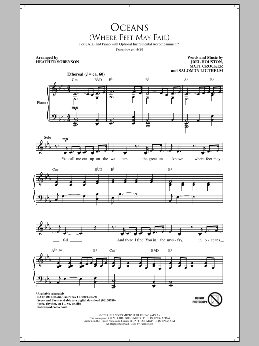 Hillsong United Oceans (Where Feet May Fail) (arr. Heather Sorenson) sheet music notes and chords. Download Printable PDF.