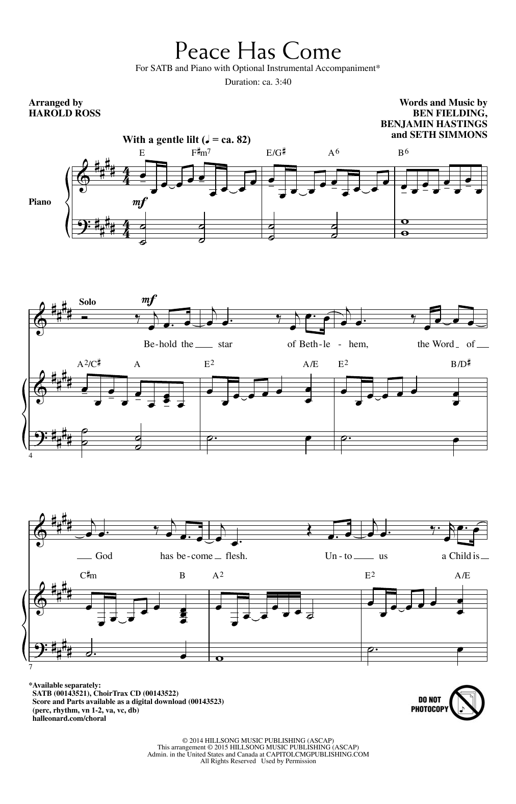 Hillsong United Peace Has Come (arr. Harold Ross) sheet music notes and chords. Download Printable PDF.