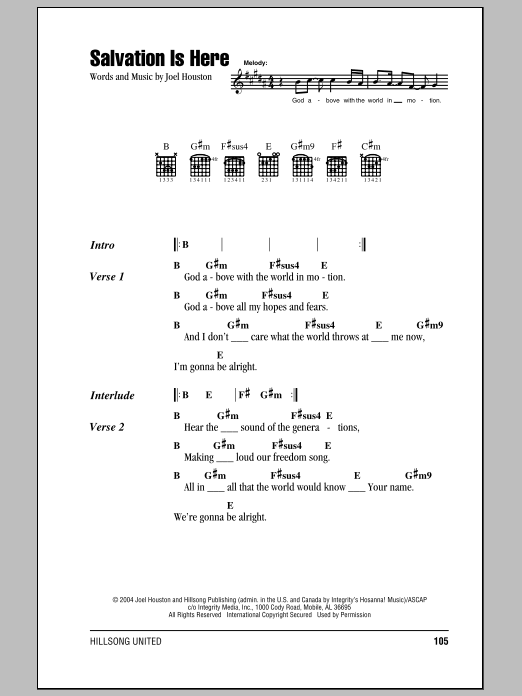 Hillsong United Salvation Is Here sheet music notes and chords. Download Printable PDF.