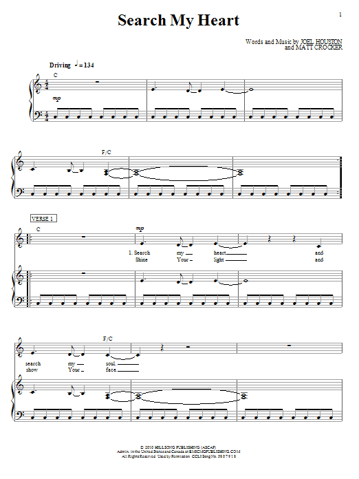 Hillsong United Search My Heart sheet music notes and chords arranged for Piano, Vocal & Guitar Chords (Right-Hand Melody)