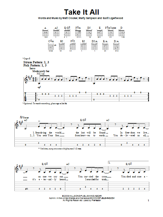 Hillsong United Take It All sheet music notes and chords. Download Printable PDF.