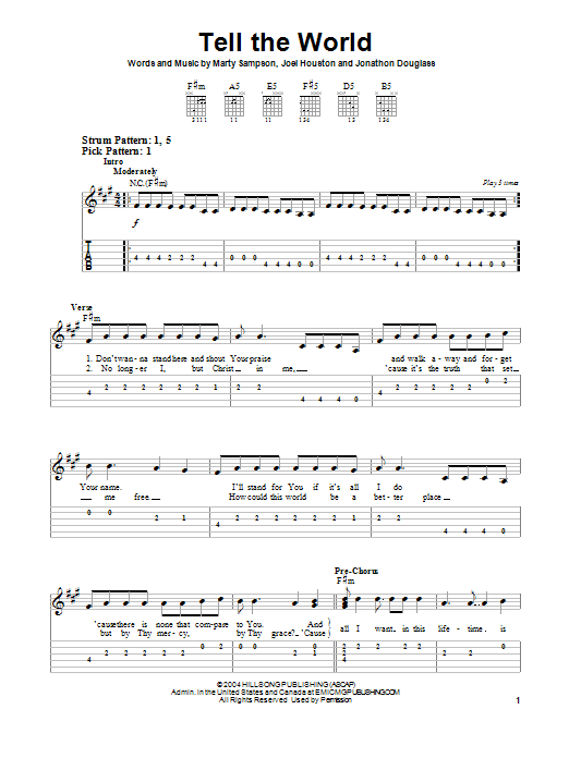 Hillsong United Tell The World sheet music notes and chords. Download Printable PDF.