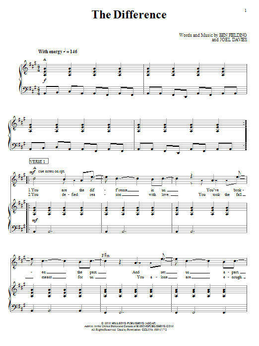 Learn to play Hillsong United The Difference sheet music for Piano, Vocal & Guitar Chords (Right-Hand Melody) in minutes. Price: 7.8900$ Hillsong United The Difference sheet music notes and chords arranged for Piano, Vocal & Guitar Chords (Right-Hand Melody)
