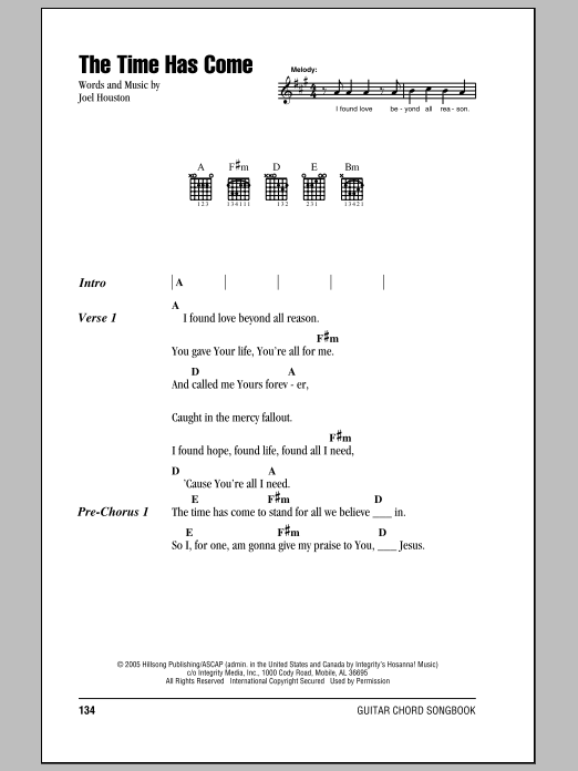 Joel Houston The Time Has Come sheet music notes and chords. Download Printable PDF.